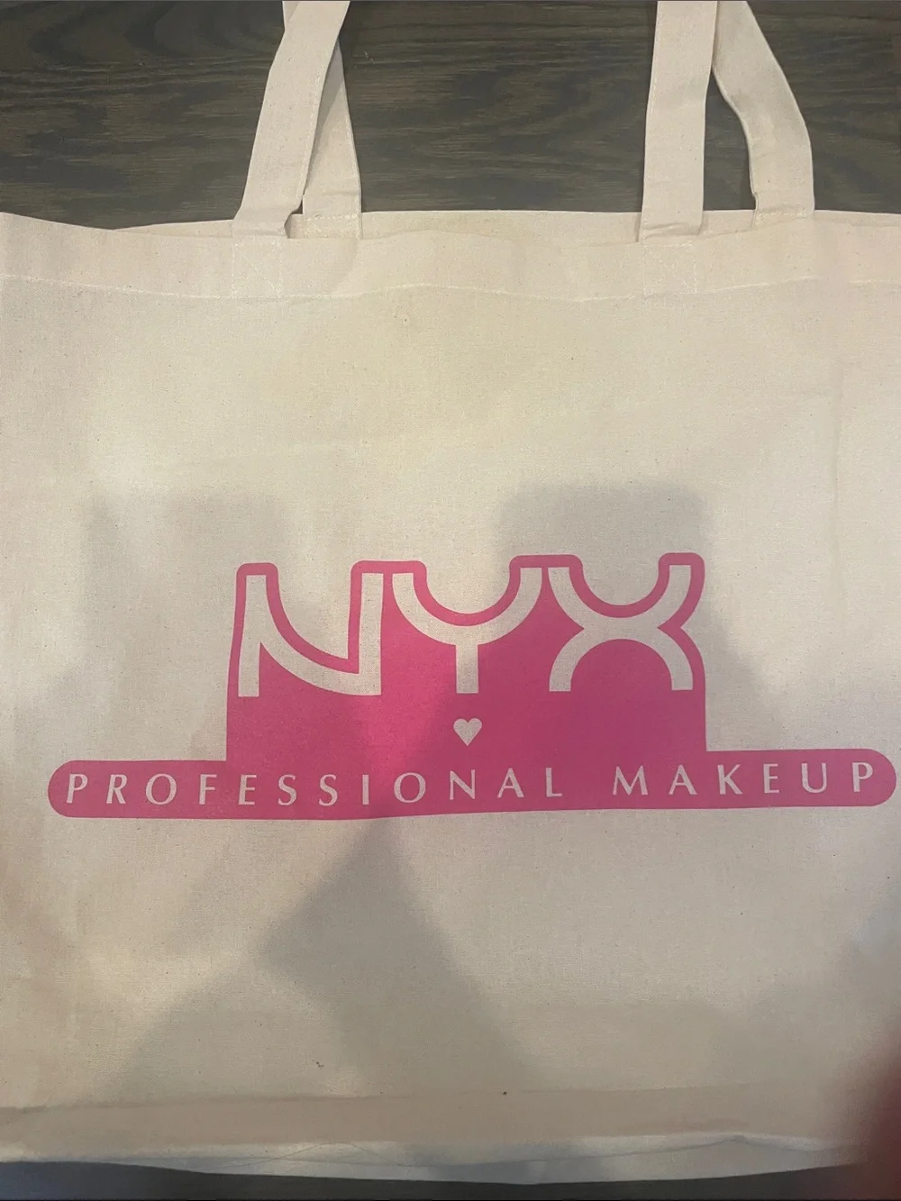 NYX Cream Canvas Tote with Pink Logo and matching makeup bag 18 x 15